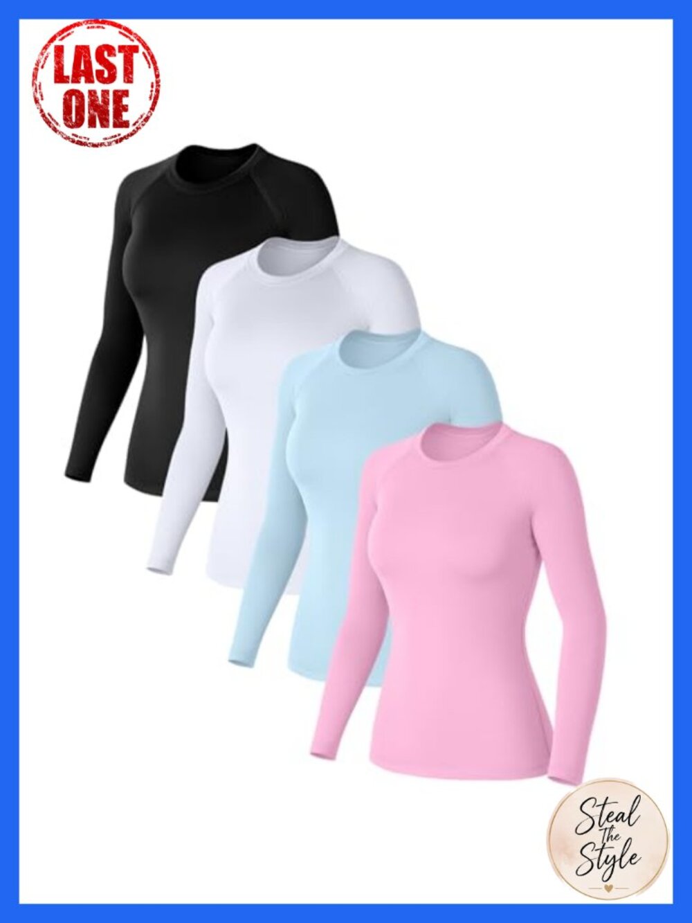 Women's Compression Shirt 4 Pack Long Sleeve Workout Tops Round Neck